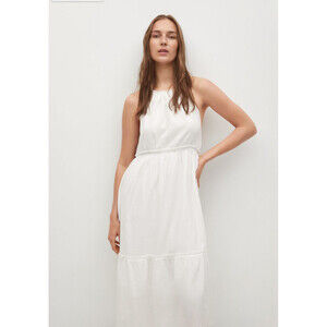 Mango Textured Backless Midi Halter Neck Dress In White Size 6 US